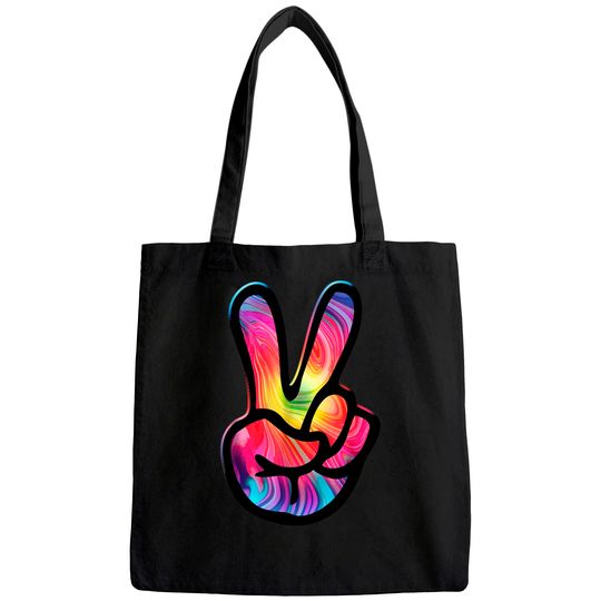 60s 70s Tie Dye Peace Hand Sign Tote Bag