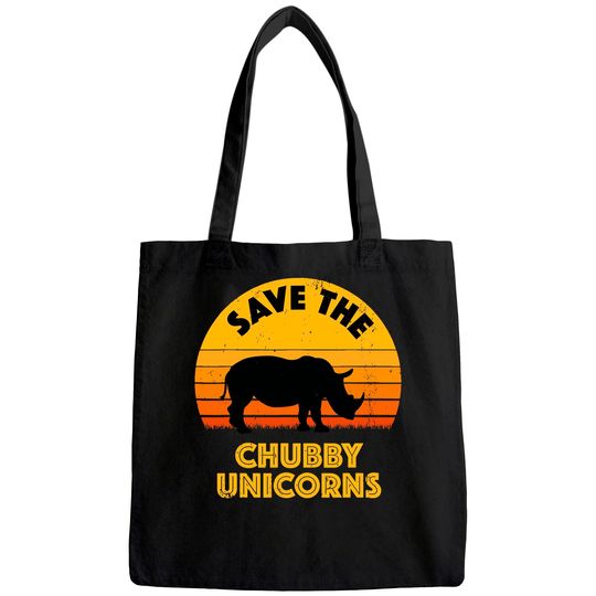 Save The Chubby Unicorns, Vintage Retro Rhino Tote Bag