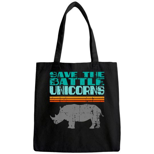 Vintage Save The Battle Unicorn Retro Rhino Rhinoceros Tote Bag