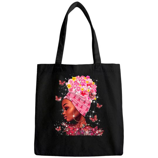 In October We Wear Pink Black Woman Breast Cancer Awareness Tote Bag