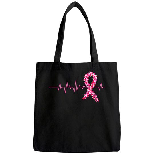 Pink Heartbeat Ribbon Breast Cancer Tote Bag Warrior Women Tote Bag