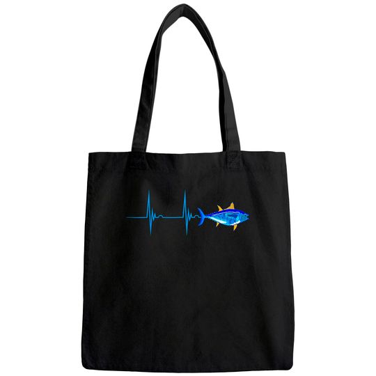Bluefin Tuna Heartbeat EKG Pulseline Deep Sea Fishing Tote Bag