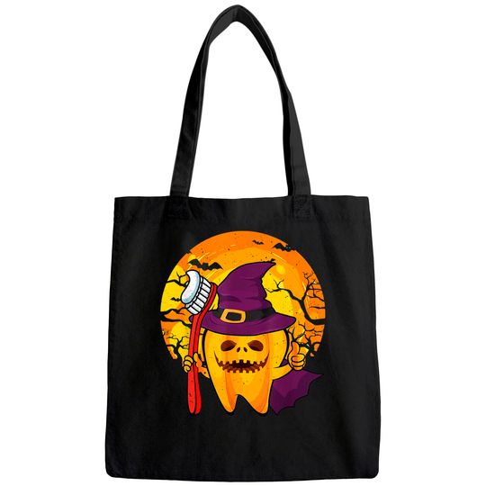 Funny Tooth Dental Hygiene Dentist Witch Halloween Costume Tote Bag