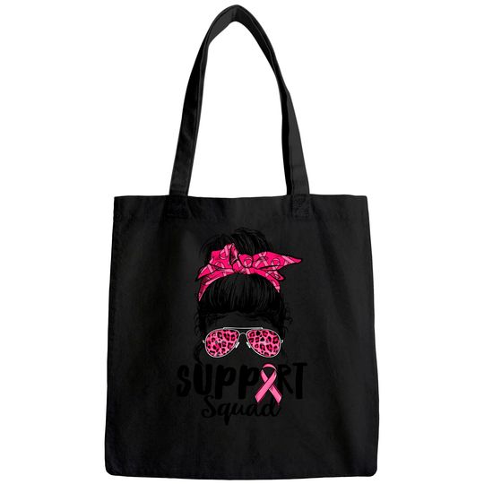 Support Squad Messy Bun Pink Warrior Breast Cancer Awareness Tote Bag