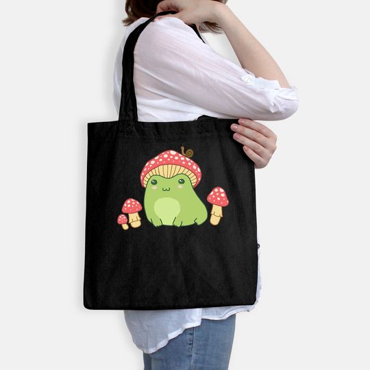 Frog with Mushroom Hat & Snail - Cottagecore Aesthetic Tote Bag