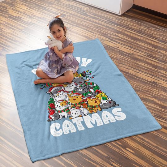 Meowy Catmas Cat Christmas Tree Xmas Baby Blanket