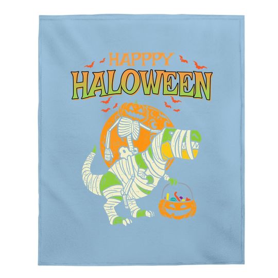 Trick Rawr Treat Pumpkin Skeleton On Trex Funny Halloween Dinosaur Baby Blanket