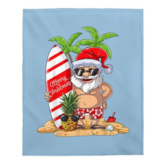 Christmas Santa Hawaiian Surfing Baby Blanket