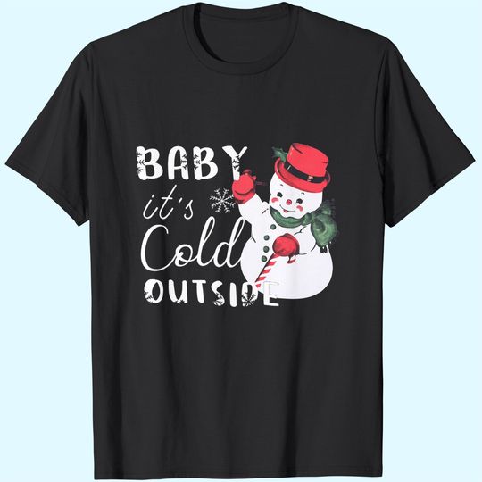 Baby It's Cold Outside Christmas Plaid Splicing Snowman T-Shirts