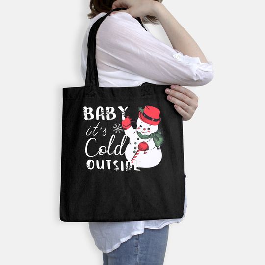 Baby It's Cold Outside Christmas Plaid Splicing Snowman Bags