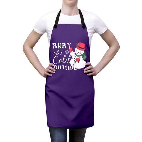 Baby It's Cold Outside Christmas Plaid Splicing Snowman Aprons