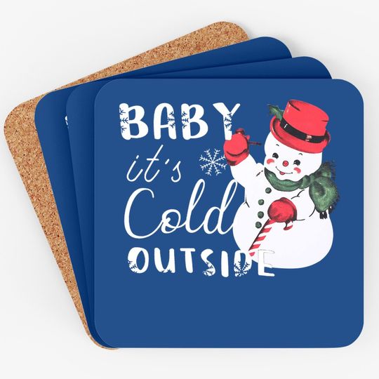 Baby It's Cold Outside Christmas Plaid Splicing Snowman Coasters