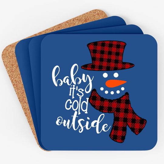 Baby It's Cold Outside Remimi Girl's Christmas Buffalo Plaid Raglan Patchwork Coasters
