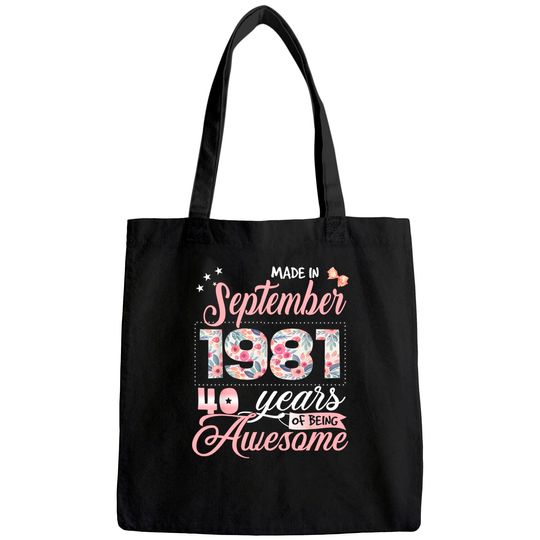 40th Birthday Floral Gift for Womens Born in September 1981 Tote Bag
