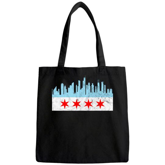 Chicago Flag Distressed Vintage Downtown Skyline Illinois Tote Bag