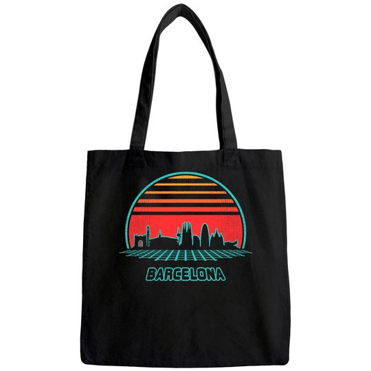 Barcelona City Skyline Retro 80s Style Souvenir Gift Tote Bag