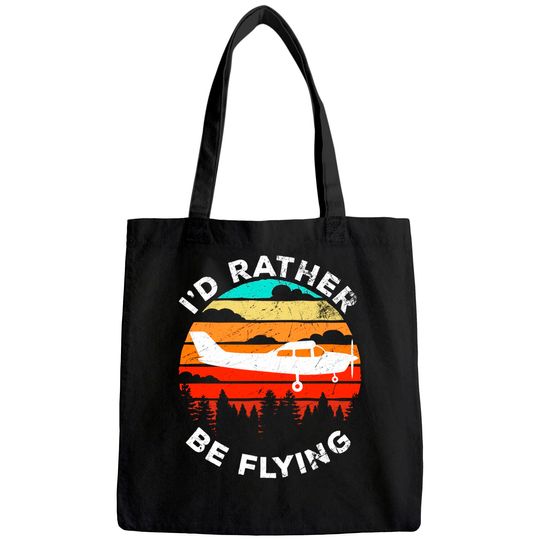 Funny Pilot Gift I'd Rather Be Flying Retro C172 Airplane Tote Bag