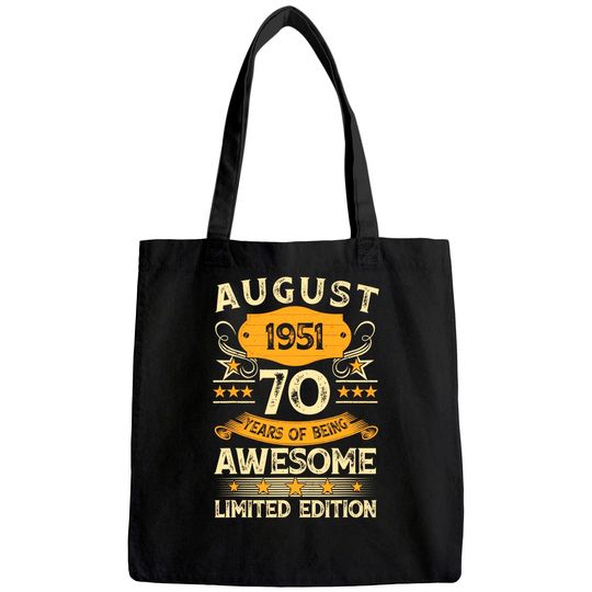Vintage August 1951 70th Birthday Tote Bag