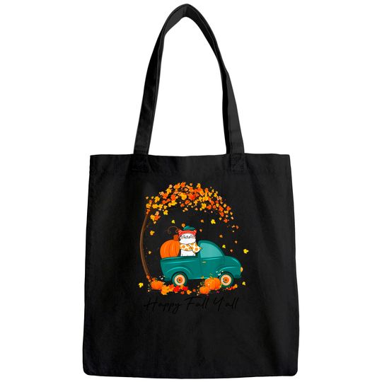 Happy Fall Y'All Pumpkin Pickup Truck Cat Kitty Thanksgiving Tote Bag