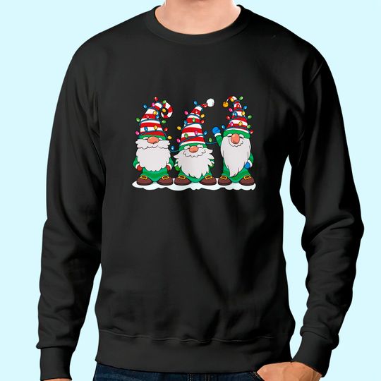Three Gnomes With Hats Beards Christmas Tree Lights Sweatshirt