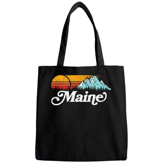 Retro Vibe Maine Vintage Mountains & Sun Tote Bag