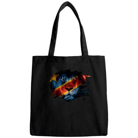 DR Congo Flag and African Lion Picture Congolese Pride Tote Bag