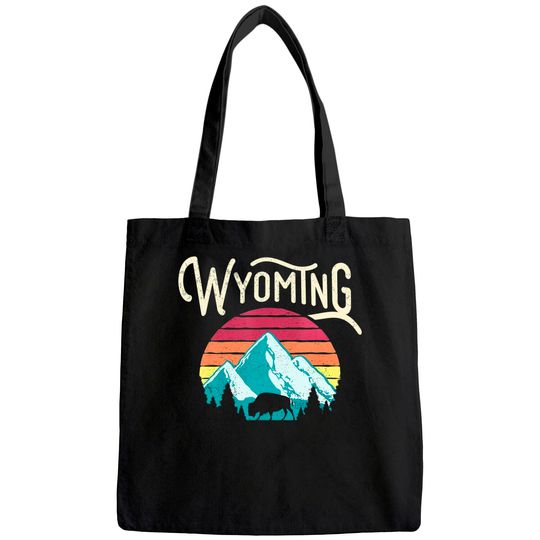 Retro Wyoming Mountains State Wildlife Tote Bag
