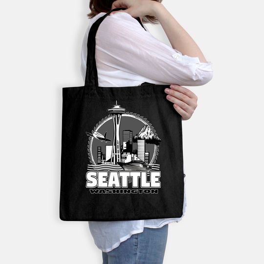 Seattle Pacific Northwest Emerald City Space Needle Souvenir Tote Bag