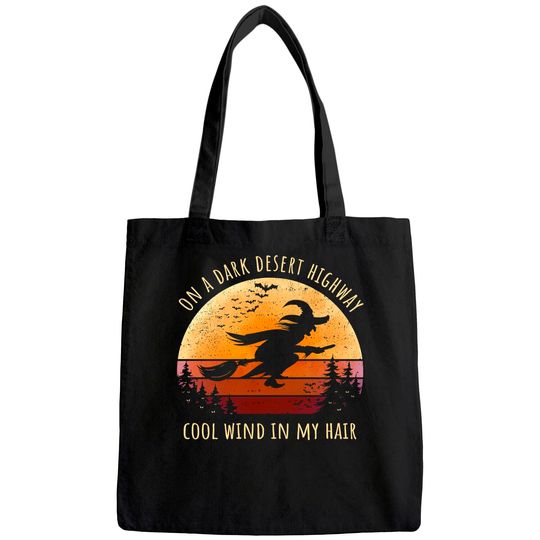 Halloween Witch Riding Broomstick On A Dark Desert Highway Premium Tote Bag