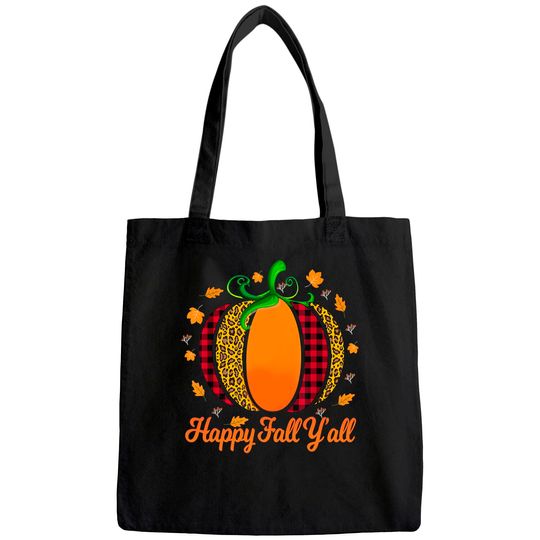 Happy Fall Y'all Pumpkin Leopard Cute Autumn Tote Bag