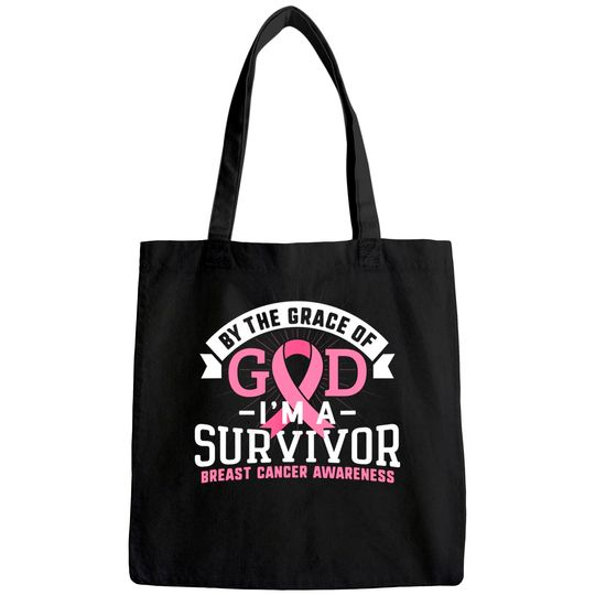 Breast Cancer Survivor Support Pink Ribbon Grace God Tote Bag