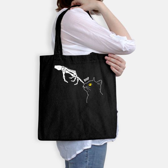 Halloween Cat black Lover Skeleton Hand Boop Horror Custome Tote Bag