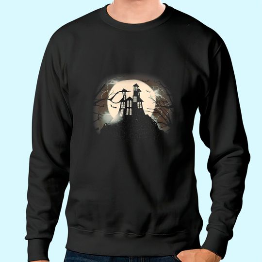 Vintage Haunted House Halloween Sweatshirt - Moon and Graveyard Sweatshirt