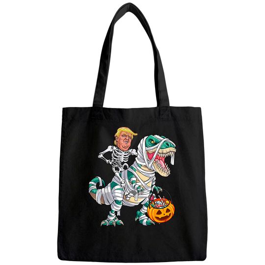 Donal Trump Riding Mummy Dinosaur T-rex Halloween Tote Bag