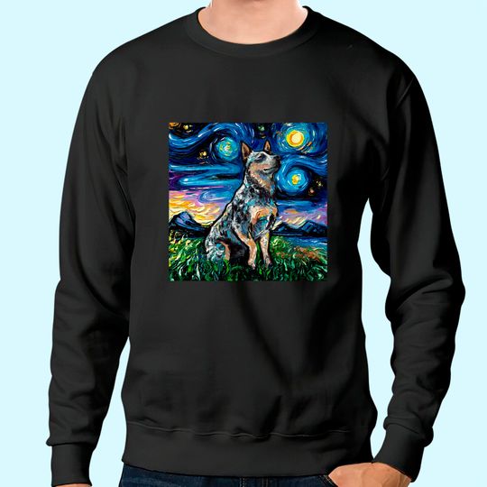 Blue Heeler Starry Night Australian Cattle Dog Art Sweatshirt