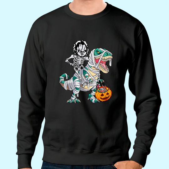 Chucky Riding Mummy Dinosaur T-rex Halloween Sweatshirt