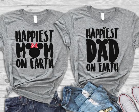 Family Disney Happiest Mom Dad On Earth Matching T-Shirt
