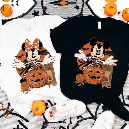 Vintage Disney Ride Halloween Retro Mickey Minnie Skeleton Matching Family T-Shirt