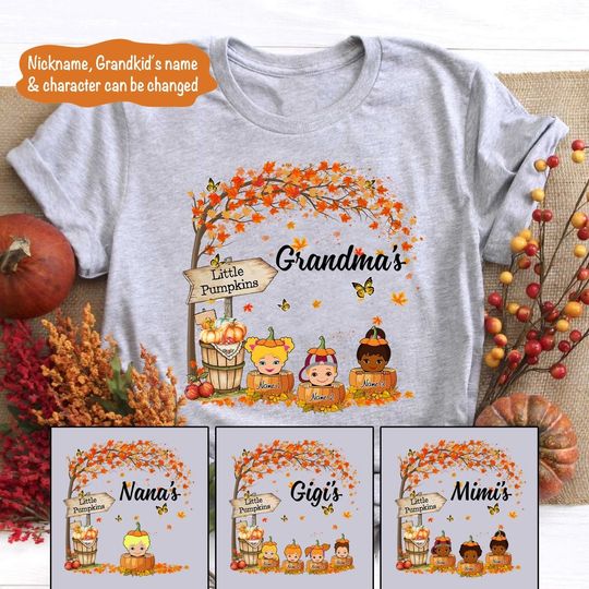 Personalized Grandma's Little Pumpkin Autumn Halloween Family Matching T Shirt