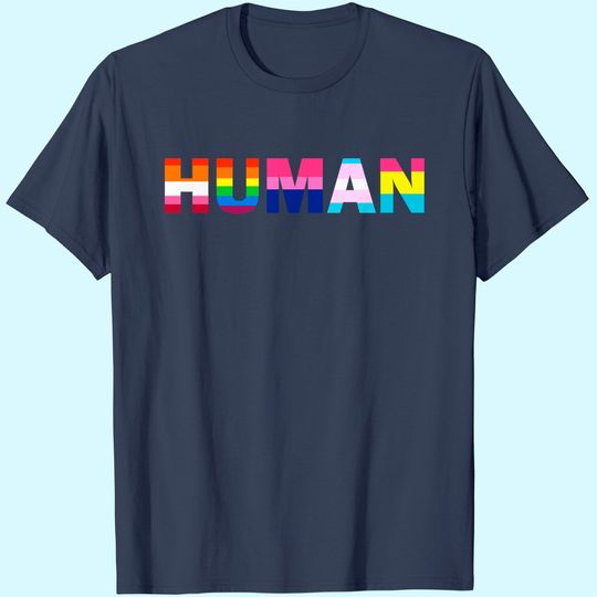 Womens Human Rainbow Flag LGBT Gay Pride Month Transgender Ally O Neck T Shirt