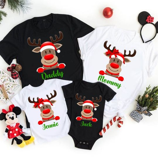Christmas Reindeer Matching Family Custom T Shirt
