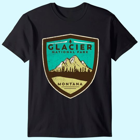 Retro Glacier National Park Montana Mountains Vintage Badge T-Shirt