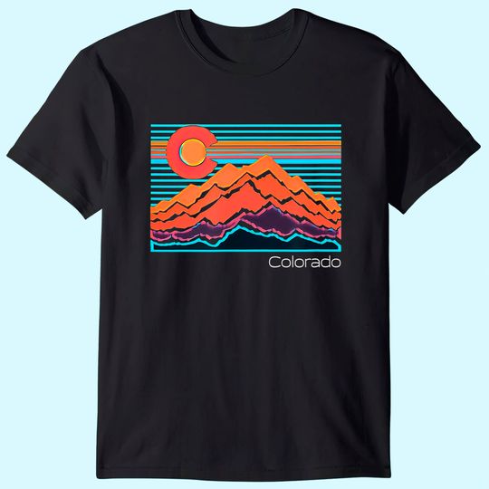 Vintage Colorado Mountain Landscape and Flag Graphic T-Shirt