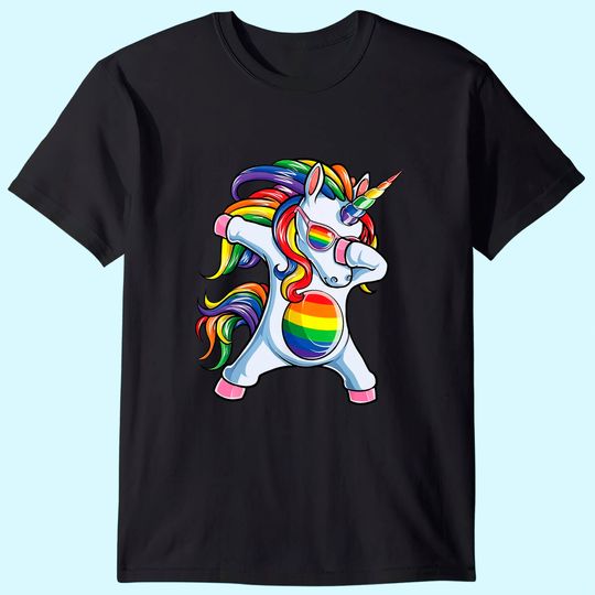 Dabbing Unicorn Gay Pride LGBT T shirt Lesbian Rainbow Flag T-Shirt