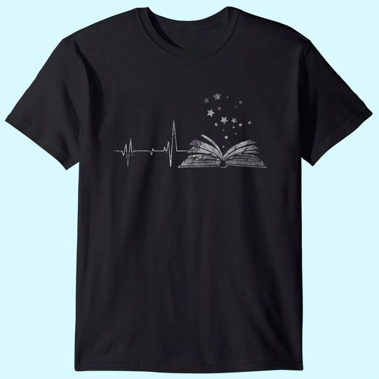 Vintage Retro Distressed Heartbeat Book Reader Lover Gift T-Shirt
