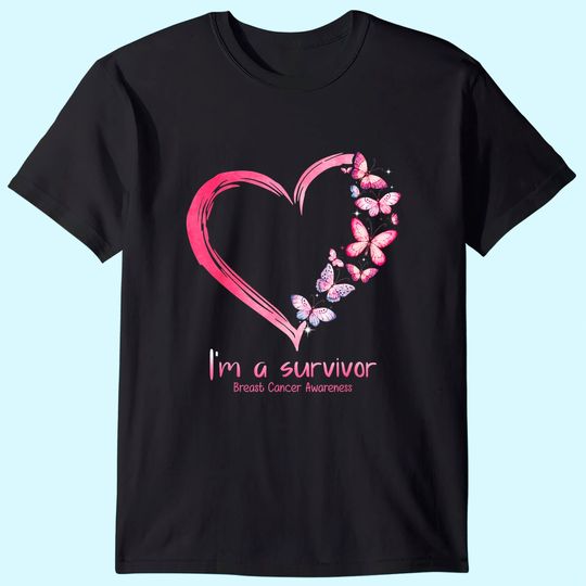 Pink Butterfly Heart I'm A Survivor Breast Cancer Awareness T Shirt