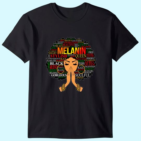 Womens Melanin Words Art Afro Natural Hair Black Woman Queen Gift V-Neck T-Shirt