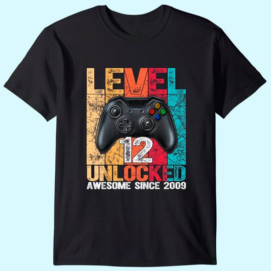 Level 12 Unlocked Awesome Since 2009 12th Birthday Gaming T-Shirt