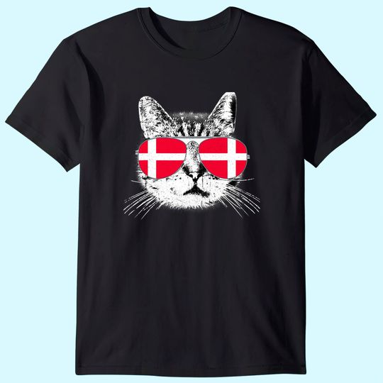 Denmark Flag Danish Cat Sunglasses Funny T-Shirt