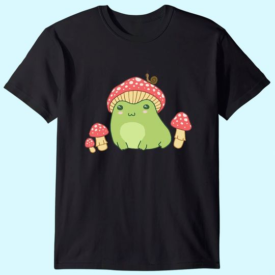 Frog with Mushroom Hat & Snail - Cottagecore Aesthetic T-Shirt
